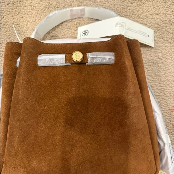 Tory Burch Elegant Romy Brown Suede Handbag - Picture 11 of 12